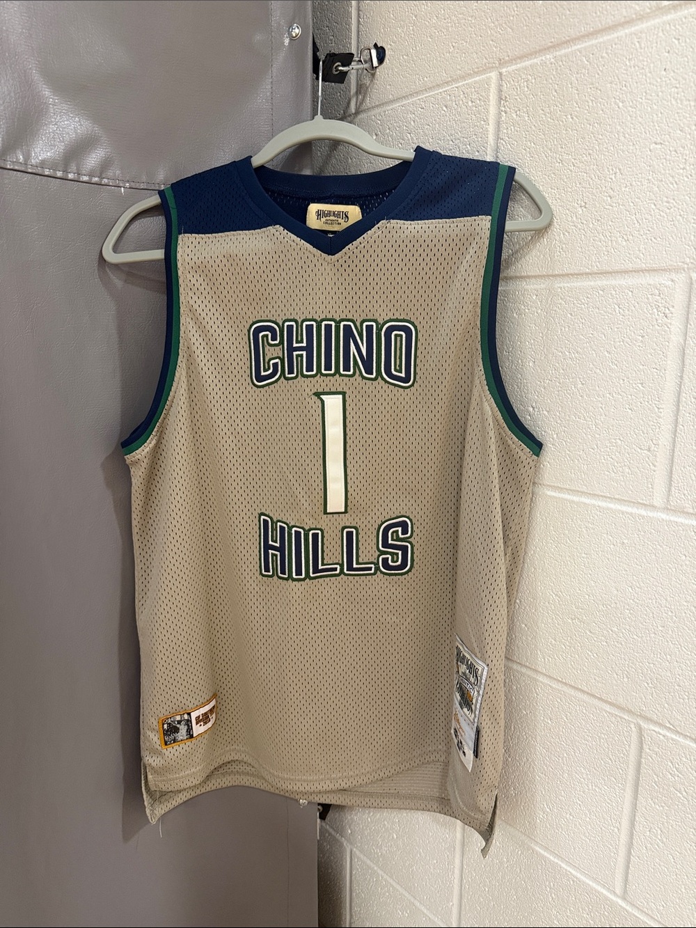 Chino Hills Basketball Jersey - Beige with Navy & Green